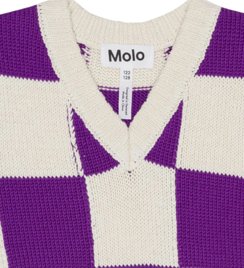 Børn Molo Vest - Strik - Gitta - Purple Shell Check
