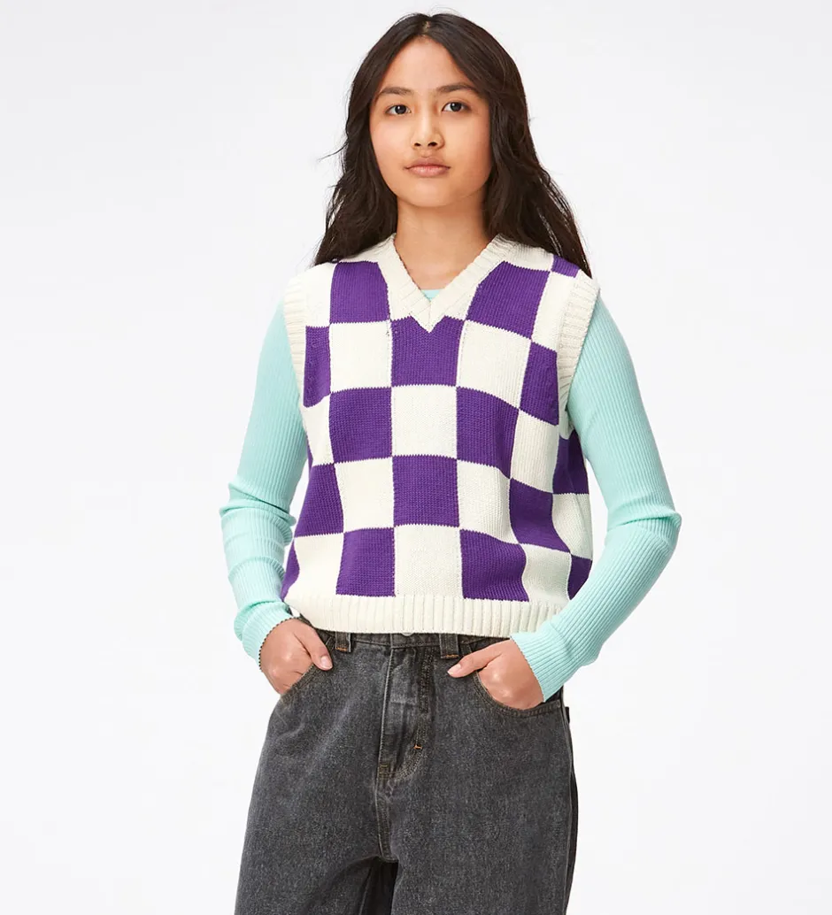 Børn Molo Vest - Strik - Gitta - Purple Shell Check