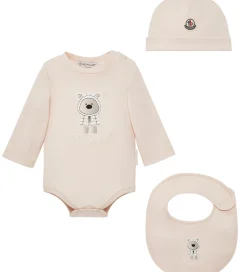 Savlesmække*Moncler Sæt - Hue/Savlesmæk/Body l/æ - Light Pink m. Bamse
