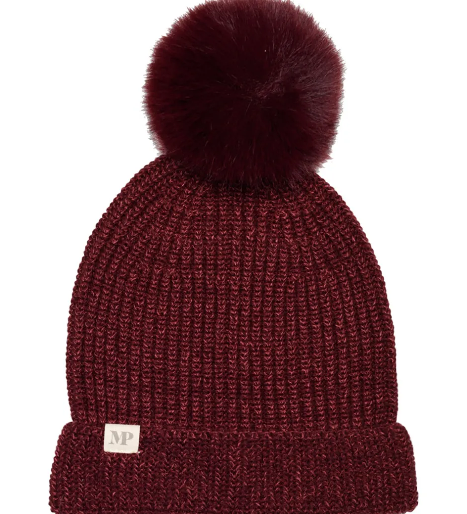 Huer Og Hatte*MP Hue - Rib - Strik - Uld/Bambus - Wine Red m. Kvast