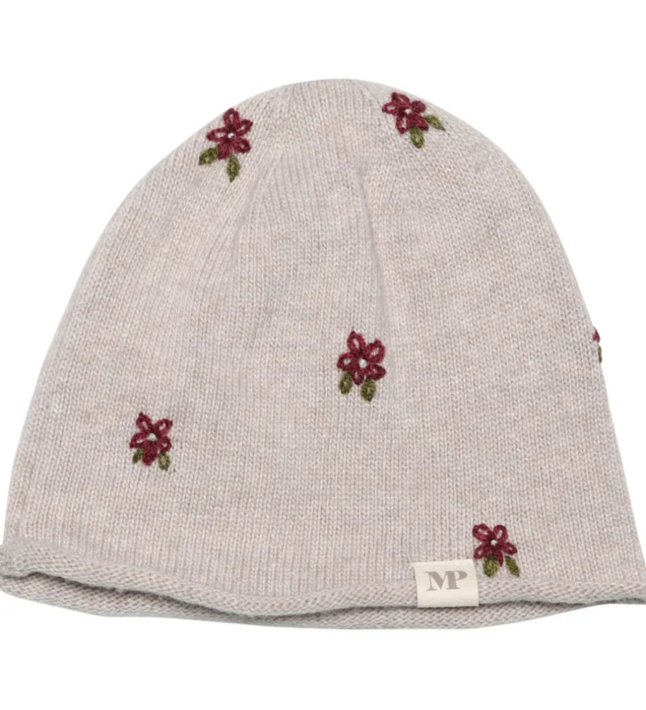 Børn MP Hue - Uld - Strik - Floral - Beigemeleret