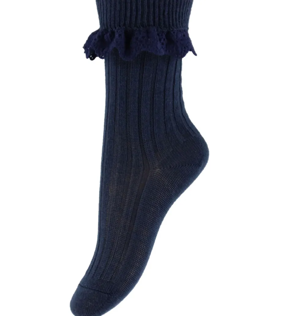 Børn MP Strøer m. Blonde - Uld - Rib - Navy