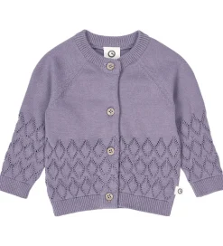 Børn Müsli Cardigan - Strik - Leaf - Lilac Fog m. Hulmønster