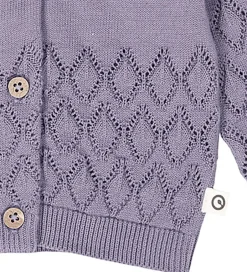 Børn Müsli Cardigan - Strik - Leaf - Lilac Fog m. Hulmønster