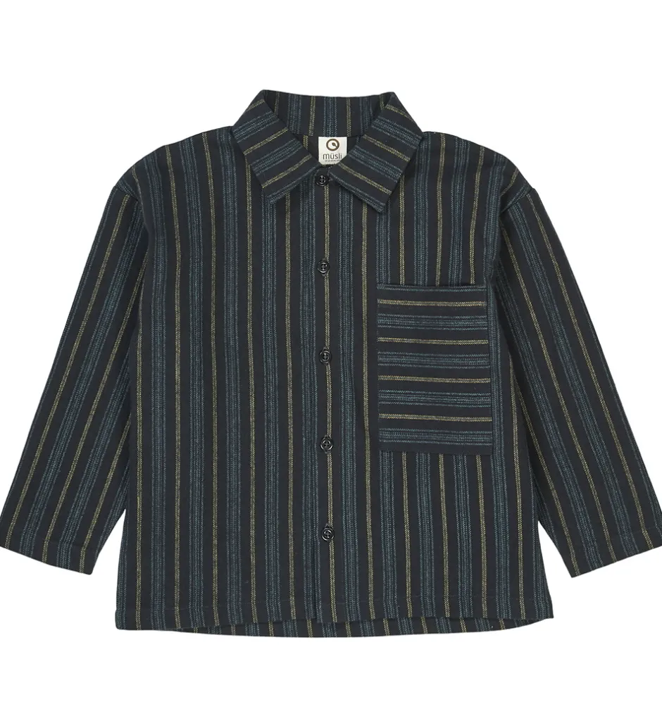 Skjorter*Müsli Skjorte - Stripe - Night Blue/Moss/Stormy Blue