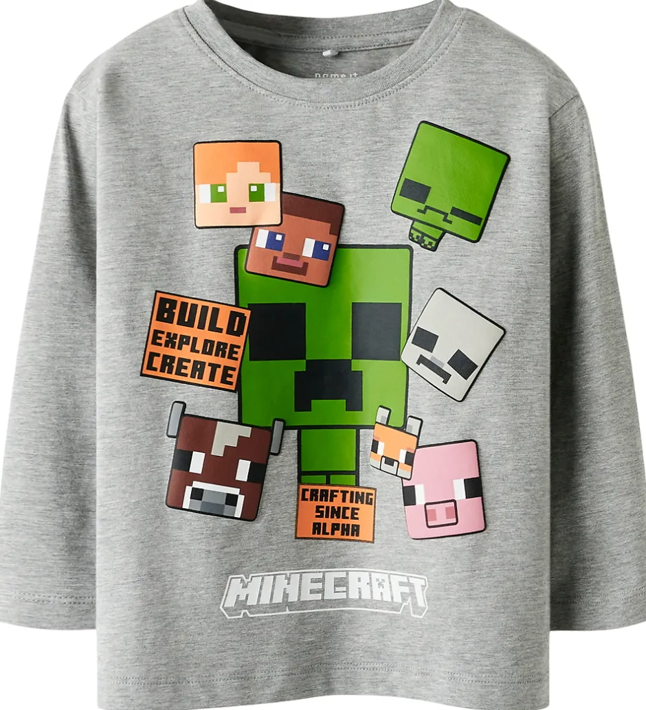 Børn Name It Bluse - NmmNyle - Minecraft - Gråmeleret
