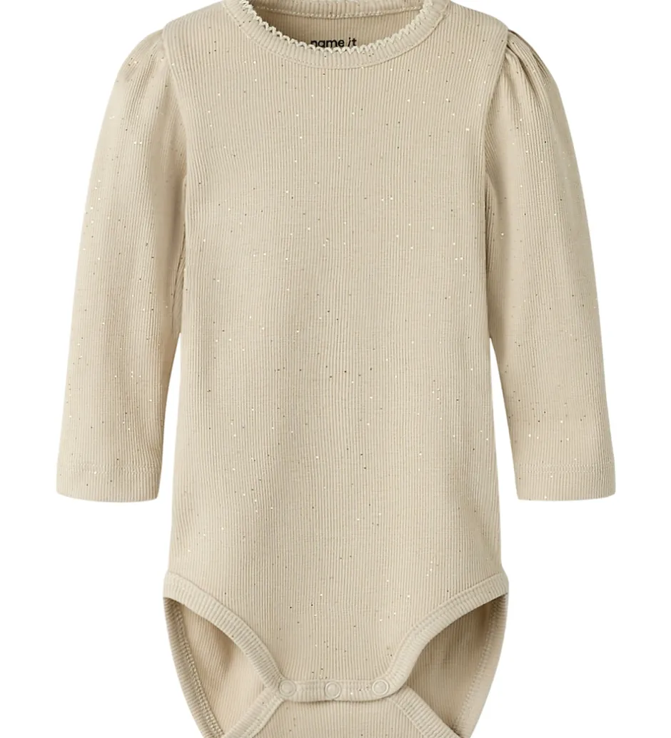 Juletøj|Bodyer*Name It Body l/æ - Rib - NbfRosally - Cement m. Glimmer