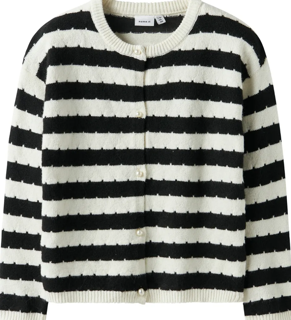 Børn Name It Cardigan - NkfSylvea - Strik - Cloud Dancer/w.Black Stri