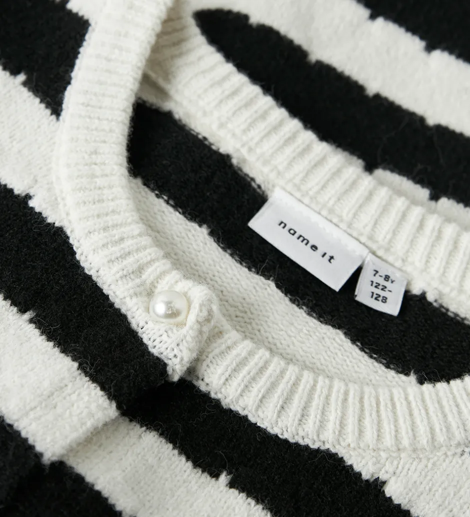 Børn Name It Cardigan - NkfSylvea - Strik - Cloud Dancer/w.Black Stri