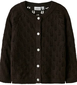 Striktrøjer*Name It Cardigan - Strik - NmfFleslit - Seal Brown m. Hulmønster