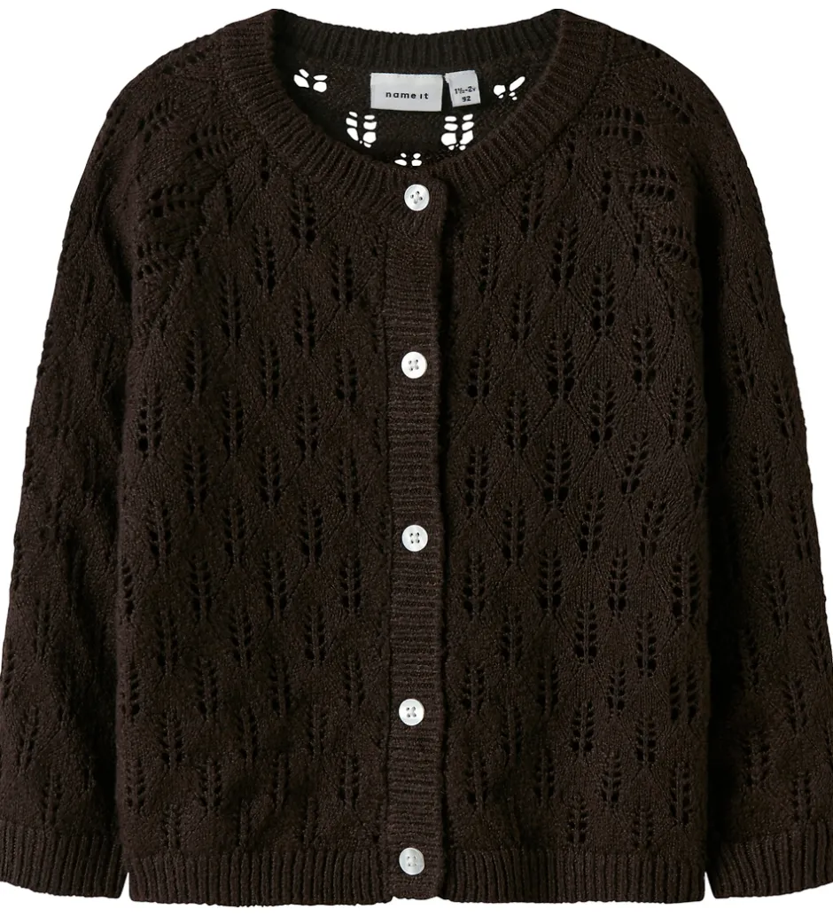 Striktrøjer*Name It Cardigan - Strik - NmfFleslit - Seal Brown m. Hulmønster