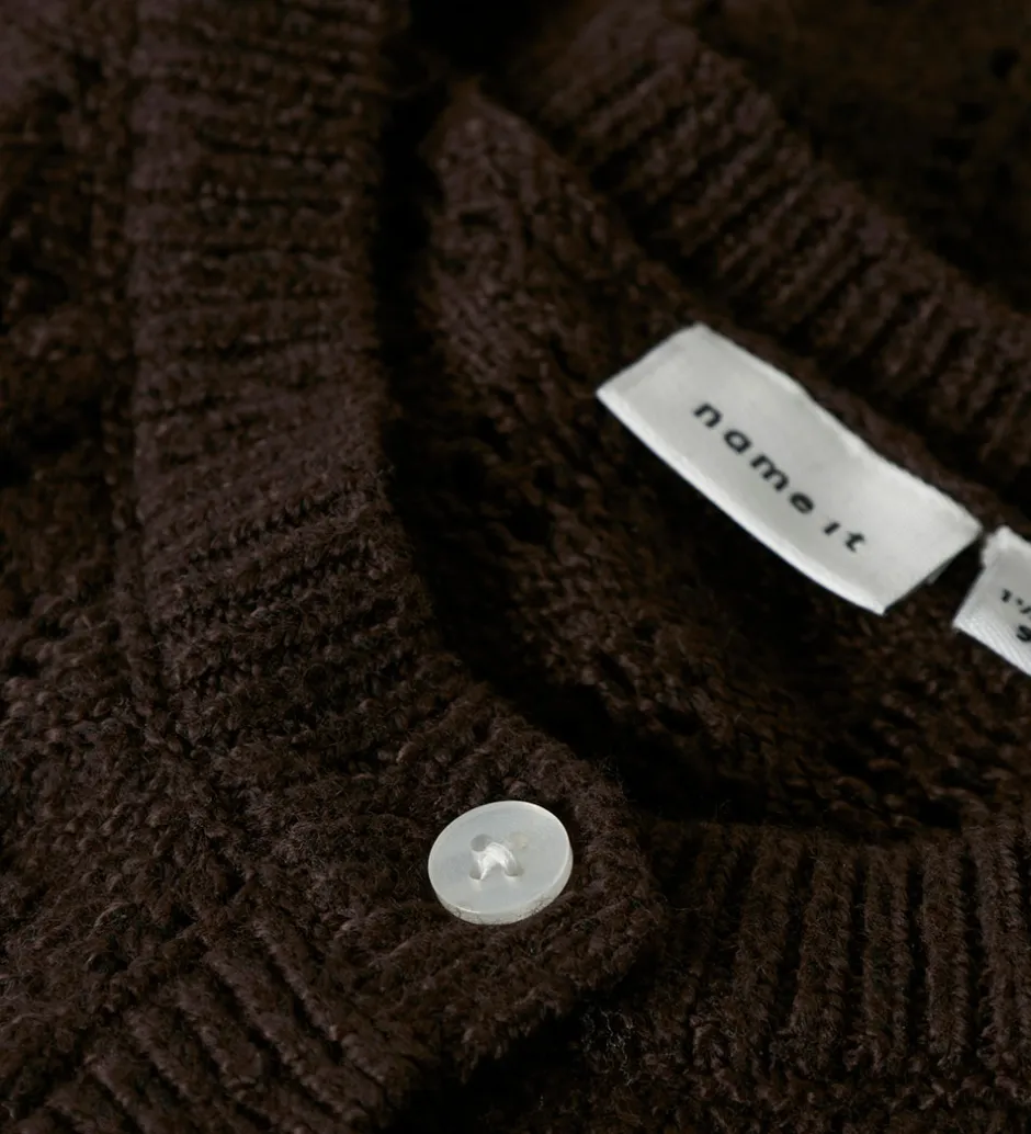 Striktrøjer*Name It Cardigan - Strik - NmfFleslit - Seal Brown m. Hulmønster