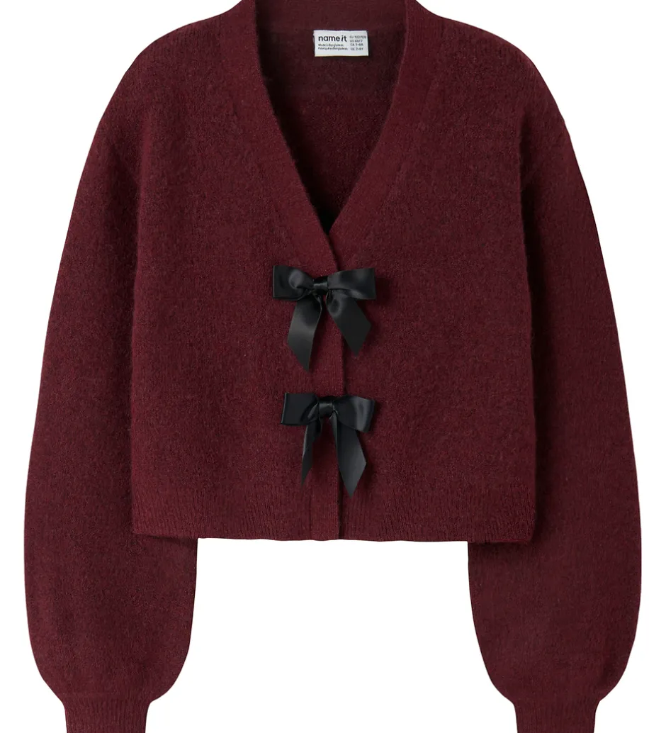 Børn Name It Cardigan - Strik - NkfRina - Burgundy/BLACK BOW