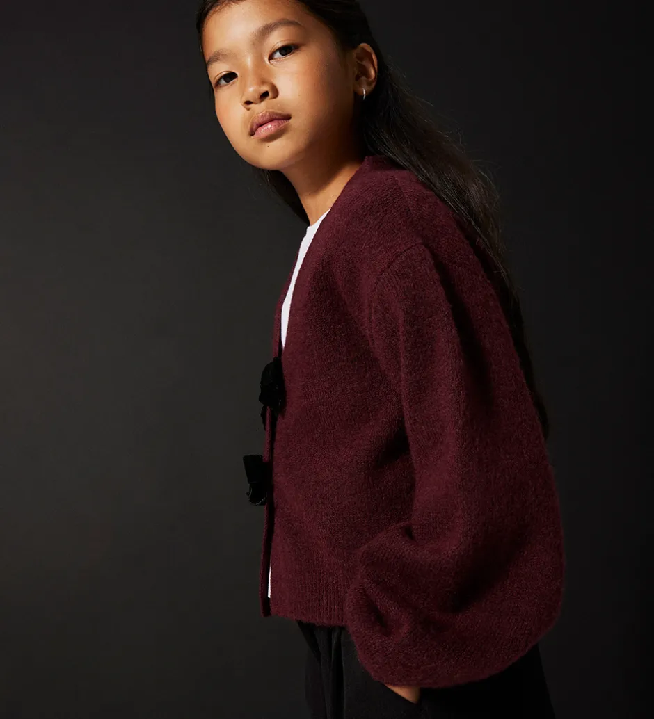 Børn Name It Cardigan - Strik - NkfRina - Burgundy/BLACK BOW