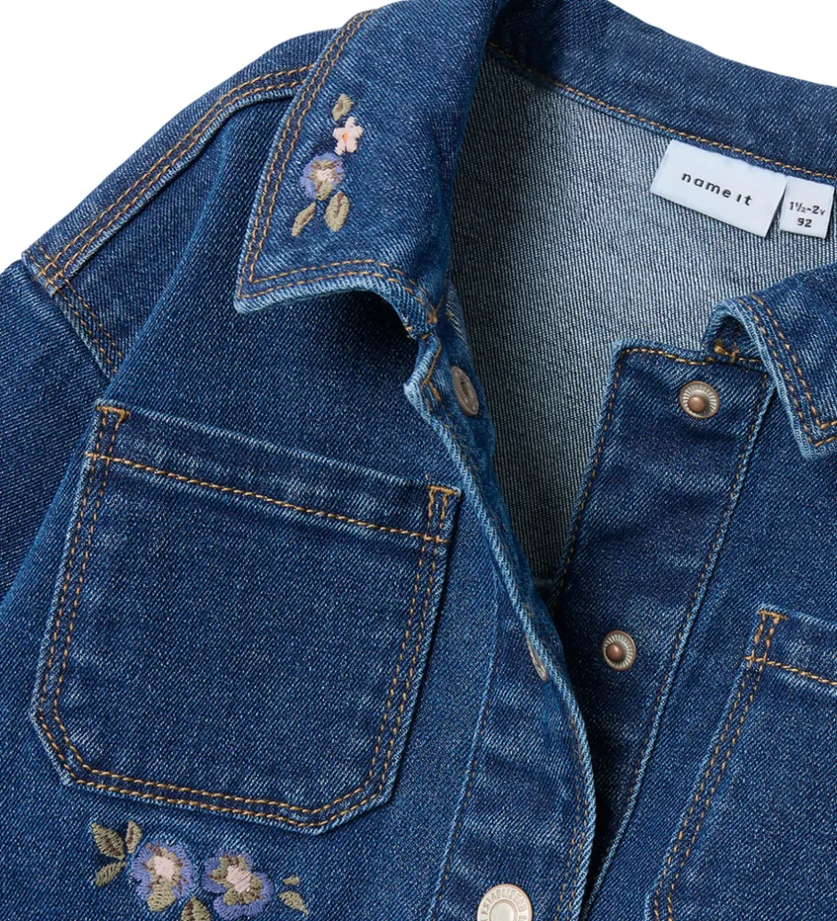Overgangsjakker*Name It Denimjakke - NmfKara - Dark Blue Denim/Flower