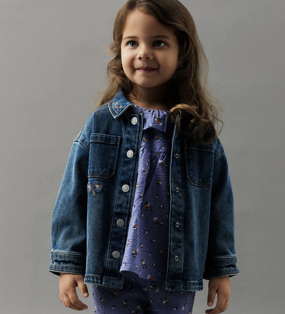 Overgangsjakker*Name It Denimjakke - NmfKara - Dark Blue Denim/Flower