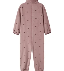 Fleece*Name It Fleecedragt - NmnSpektra - Woodrose m. Hjerter