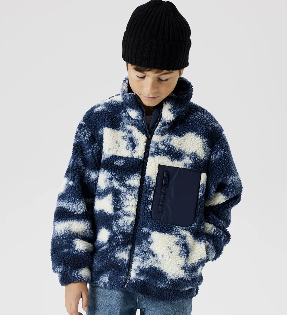 Fleece*Name It Fleecejakke - Teddy - NkmMilou - Navy Blazer m. Mønster