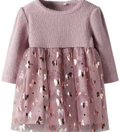Kjoler|Juletøj*Name It Kjole - Rib/Tyl - NbfRosally - Keepsake Lilac m. Sløjfer
