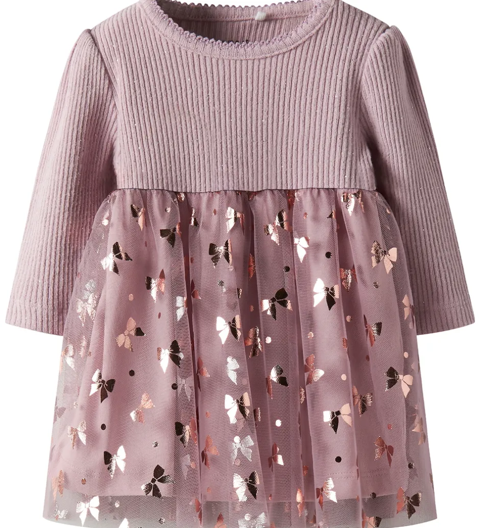 Kjoler|Juletøj*Name It Kjole - Rib/Tyl - NbfRosally - Keepsake Lilac m. Sløjfer