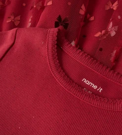 Børn Name It Kjole - Rib/Tyl - NmfRosally - Jester Red m. Print