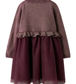 Kjoler|Juletøj*Name It Kjole - Strik - NmfRefraja - Burgundy m. Glimmer/Tyl