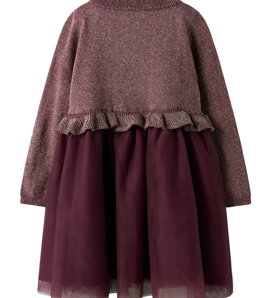 Kjoler|Juletøj*Name It Kjole - Strik - NmfRefraja - Burgundy m. Glimmer/Tyl