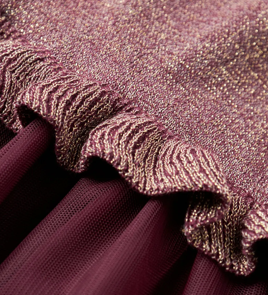 Kjoler|Juletøj*Name It Kjole - Strik - NmfRefraja - Burgundy m. Glimmer/Tyl