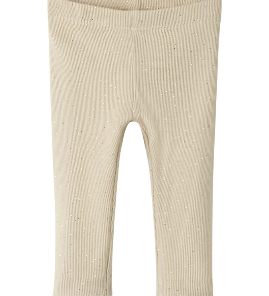 Børn Name It Leggings - Rib - NbfRosally - Cement m. Glimmer