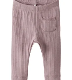Børn Name It Leggings - Rib - NbfSiva - Keepsake Lilac m. Hulmønster