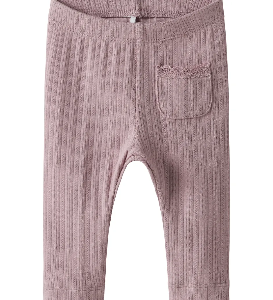 Børn Name It Leggings - Rib - NbfSiva - Keepsake Lilac m. Hulmønster