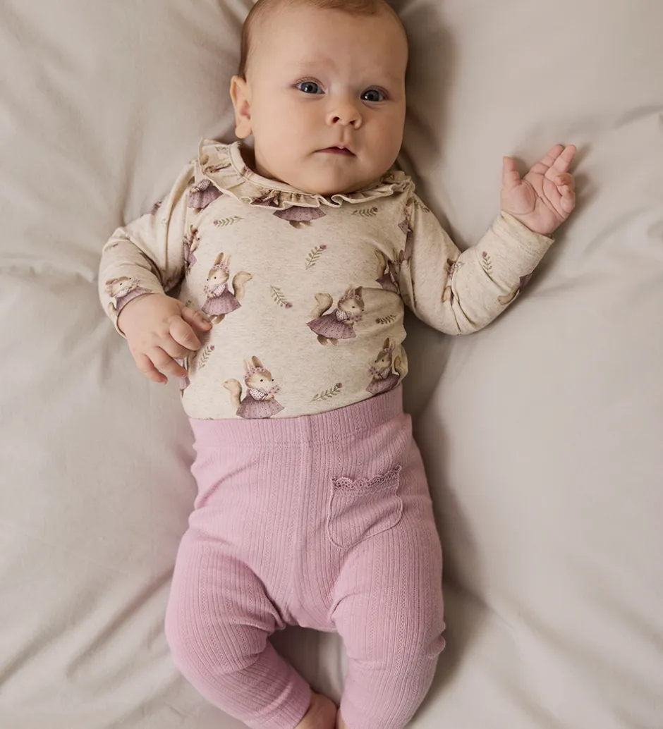 Børn Name It Leggings - Rib - NbfSiva - Keepsake Lilac m. Hulmønster