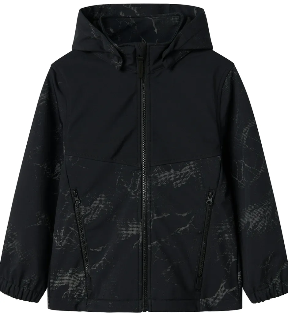Børn Name It Softshell m. Fleece - NkmAlfa08 - Sort m. Refleksprint
