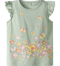 Børn Name It Top - NmfVayana - Aqua Gray/Yellow Flower