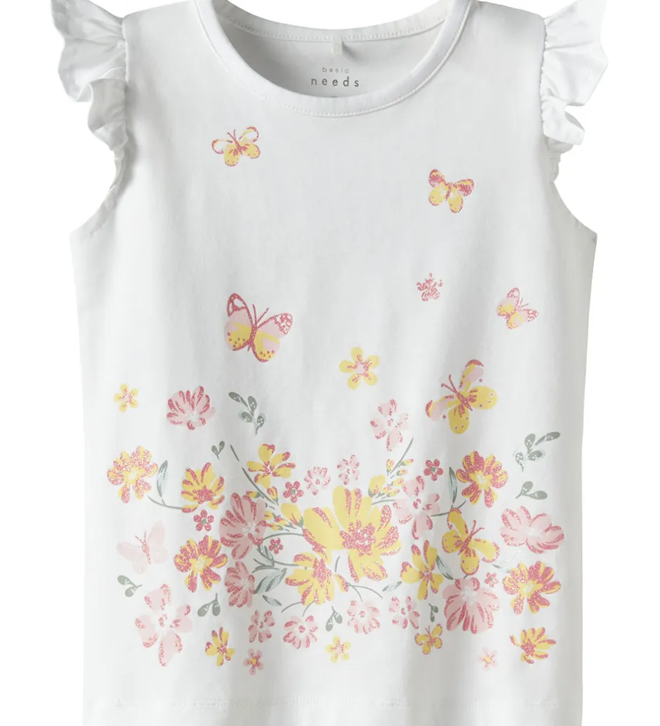 Børn Name It Top - NmfVayana - Bright White/Yellow Flower