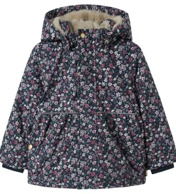 Børn Name It Vinterjakke - NmfSnow05 - Dark Sapphire m. Blomster