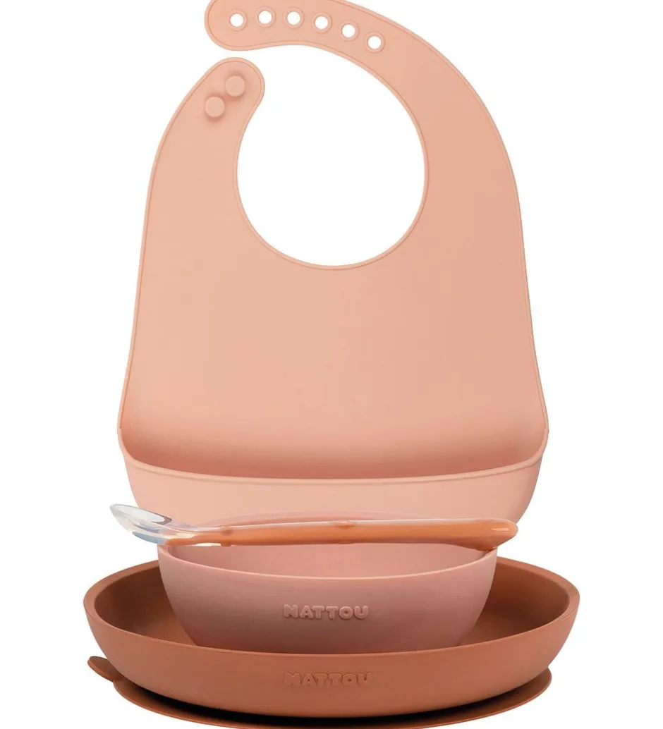 Spisesæt*Nattou Spisesæt - Silikone - 4 dele - Dusty Pink