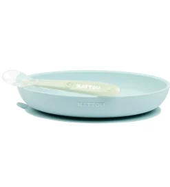 Nattou Spisesæt - Silikone - 2 dele - Light Blue