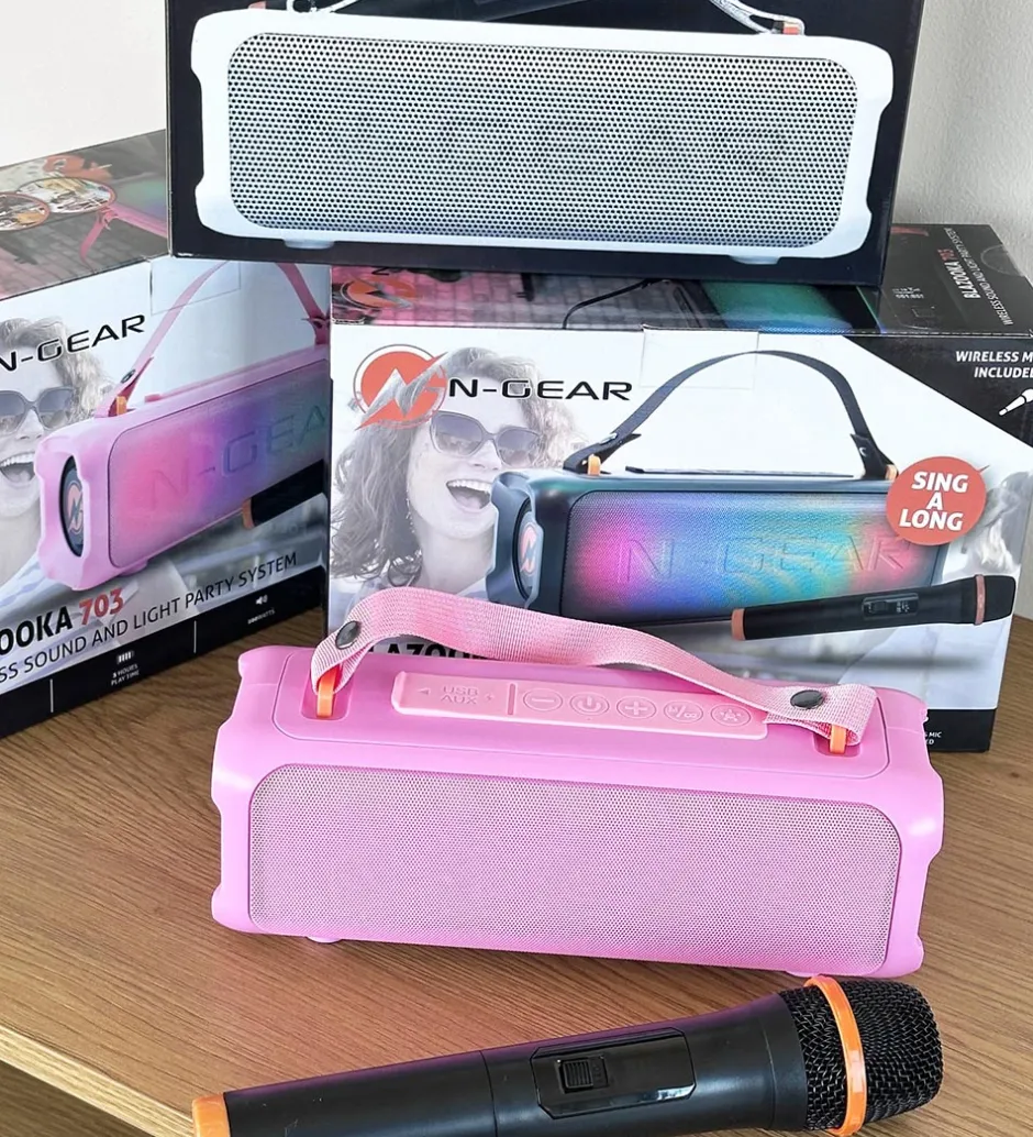N-Gear Højtaler m. Mikrofon/Lys - Blazooka 703 - Trådløs - Pink