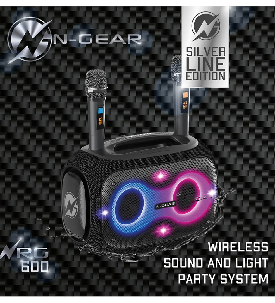 Musikinstrumenter|Højtalere*N-Gear Højtaler med 2 Mikrofoner - Wireless - NRG600 - Sort