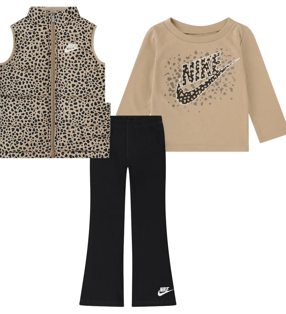 Børn Nike Sæt - Vest/Bukser/Bluse - Sort/Leopard