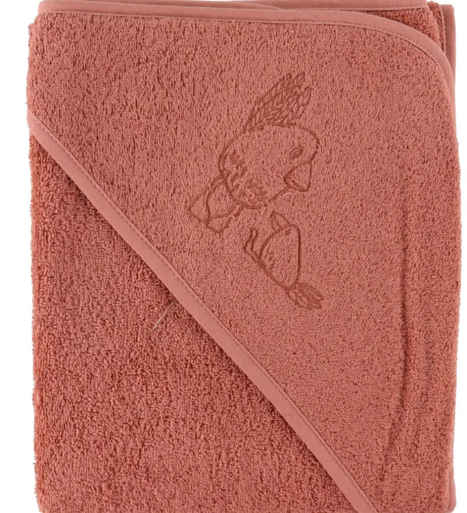 Babyhåndklæde- Og Poncho*Nørgaard Madsens Babyhåndklæde - 100x100 cm - Dusty Red m. Fugl