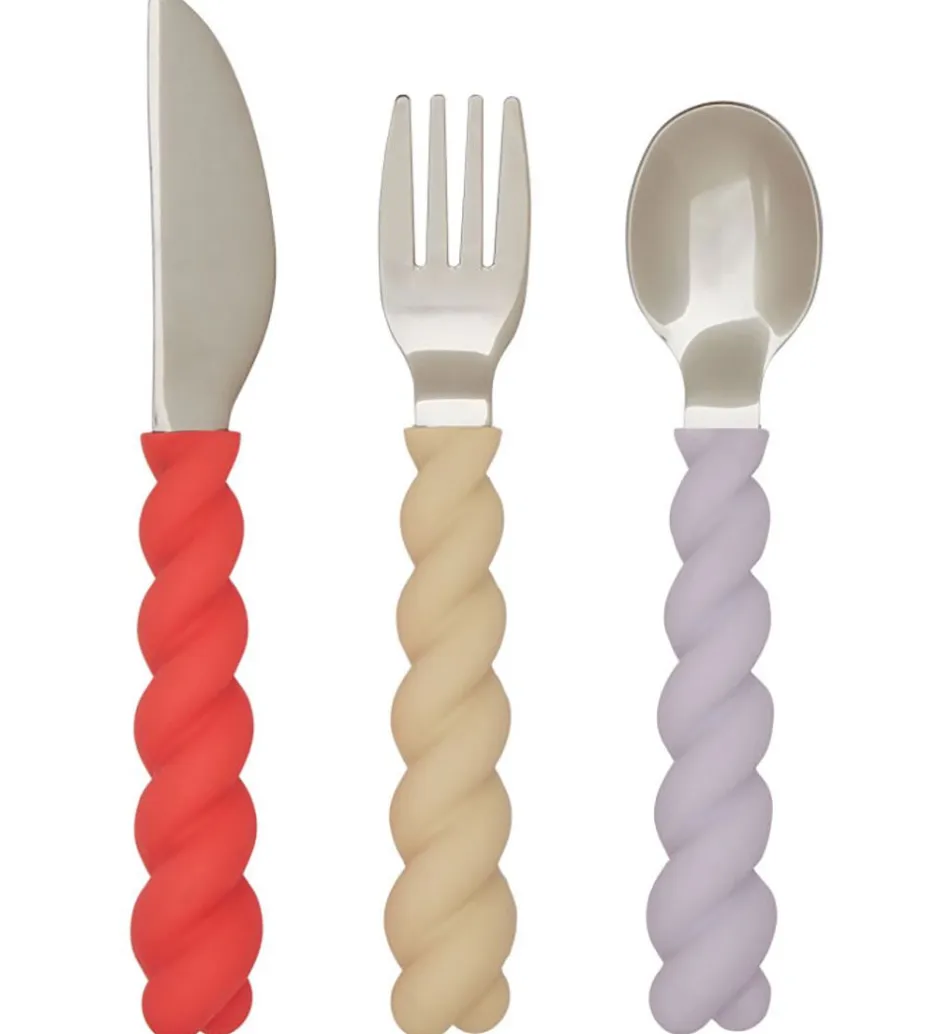 Spisesæt|Børnebestik*OYOY Bestik - Silikone - 3 dele - Mellow Cutlery - Lavender/Vani