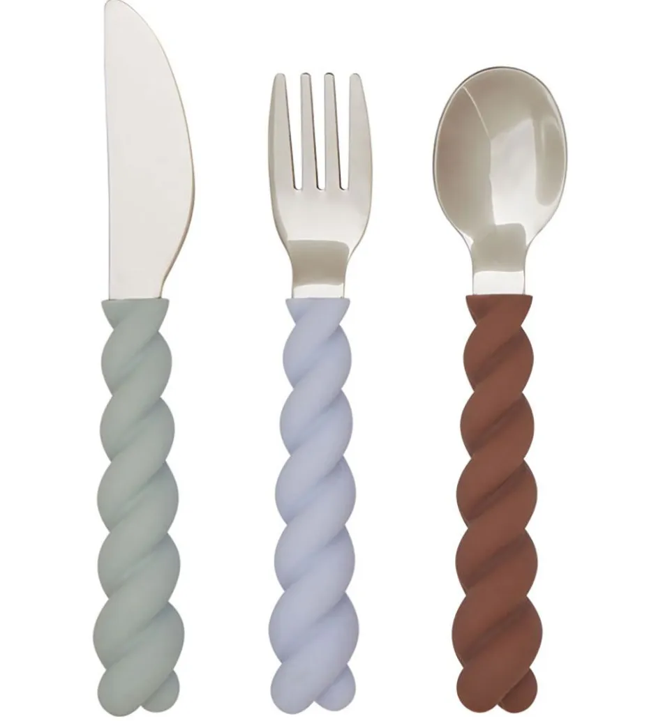 Børn OYOY Bestik - Silikone - 3 dele - Mellow Cutlery - Pale Mint/Cho
