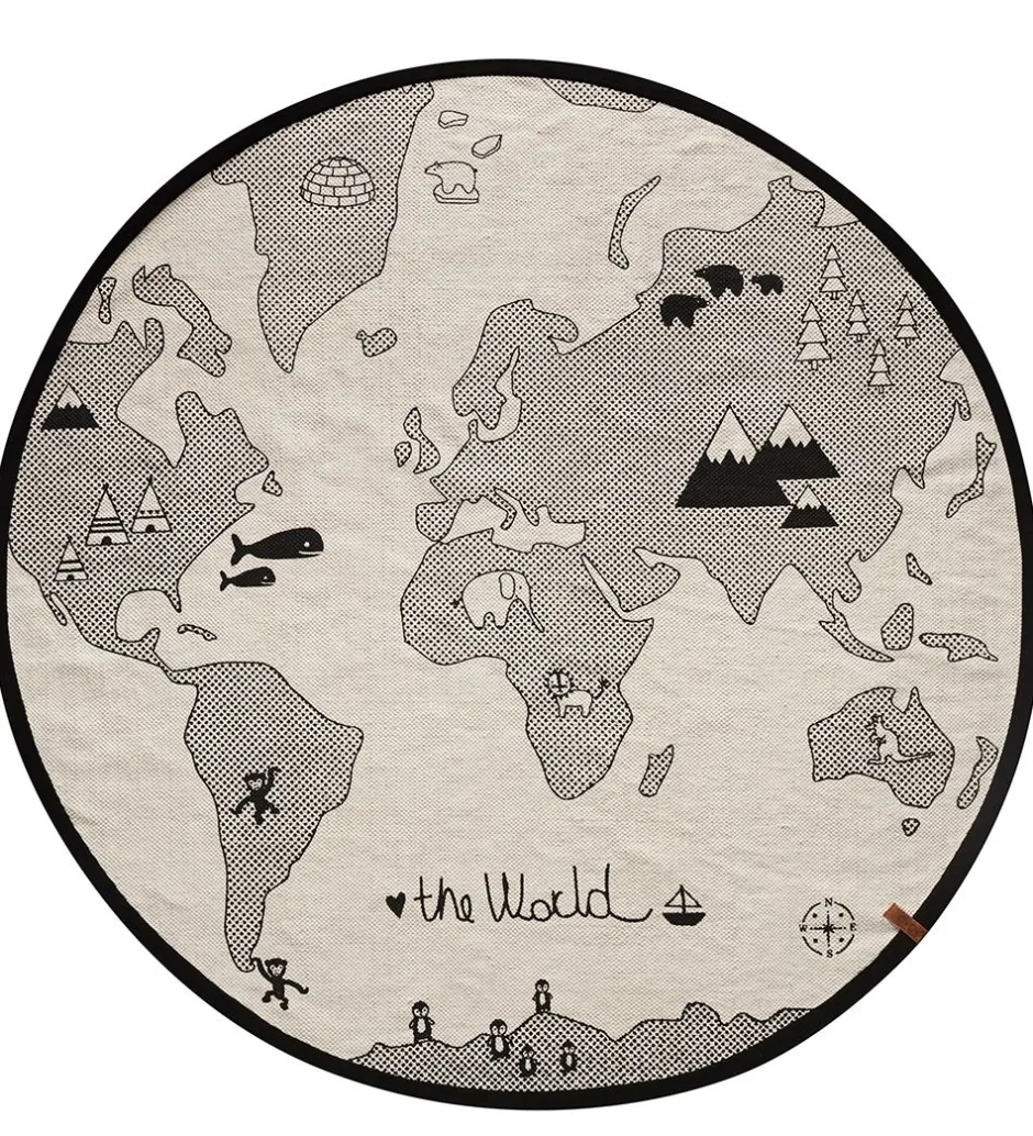 OYOY Gulvtæppe - 135 cm - World - Råhvid/Sort