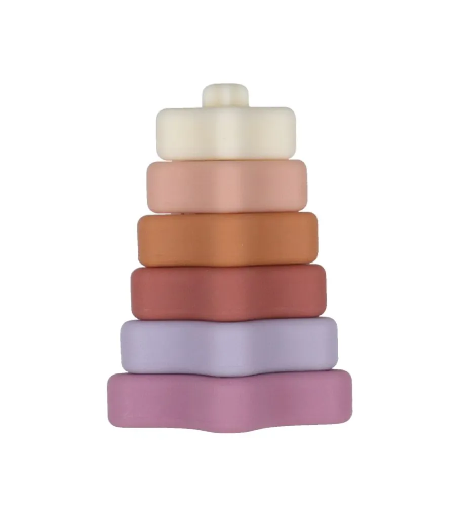Stablelegetøj*Petit Monkey Stabletårn Stjerner - Silikone - Lilla/Rosa Mix