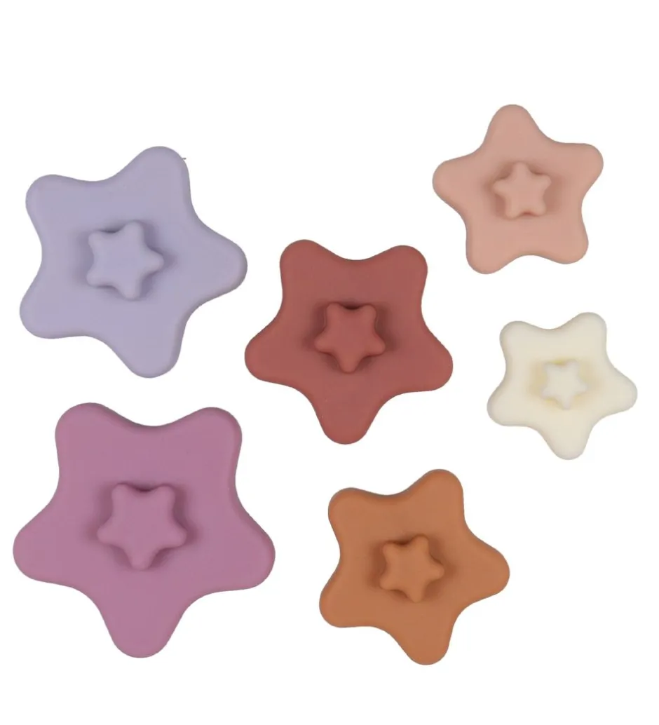 Stablelegetøj*Petit Monkey Stabletårn Stjerner - Silikone - Lilla/Rosa Mix