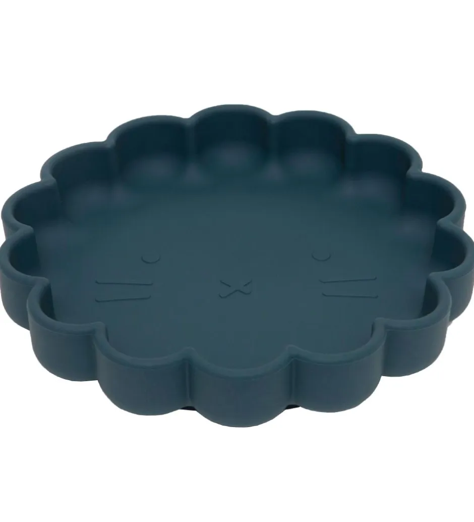 Tallerkener*Petit Monkey Tallerken m. Sugekop - Silikone - Lion - Balsam Blu