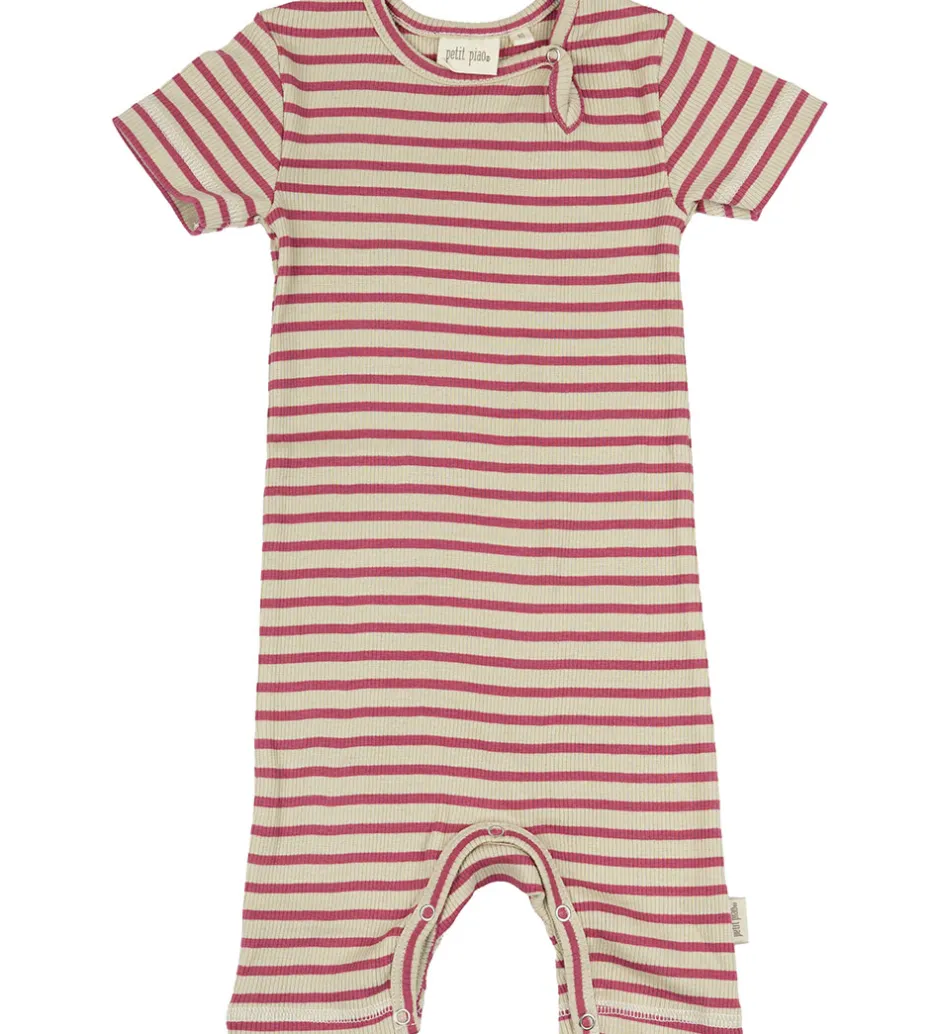 Børn Petit Piao Sommerdragt - Rib - Modal - Light Berry/Dark Off Whit
