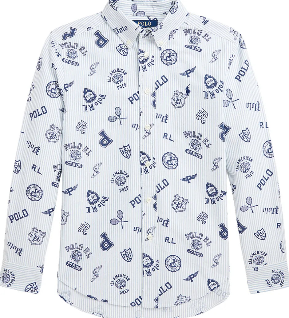 Konfirmationstøj*Polo Ralph Lauren Skjorte - Hvid/Lyseblåstribet m. Navy